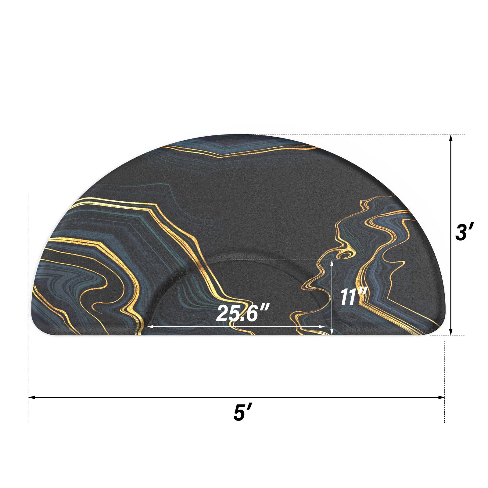 OmySalon 3'x5' Semi Circle Salon Anti Fatigue Mat with Round Cutout 5/8" Thick