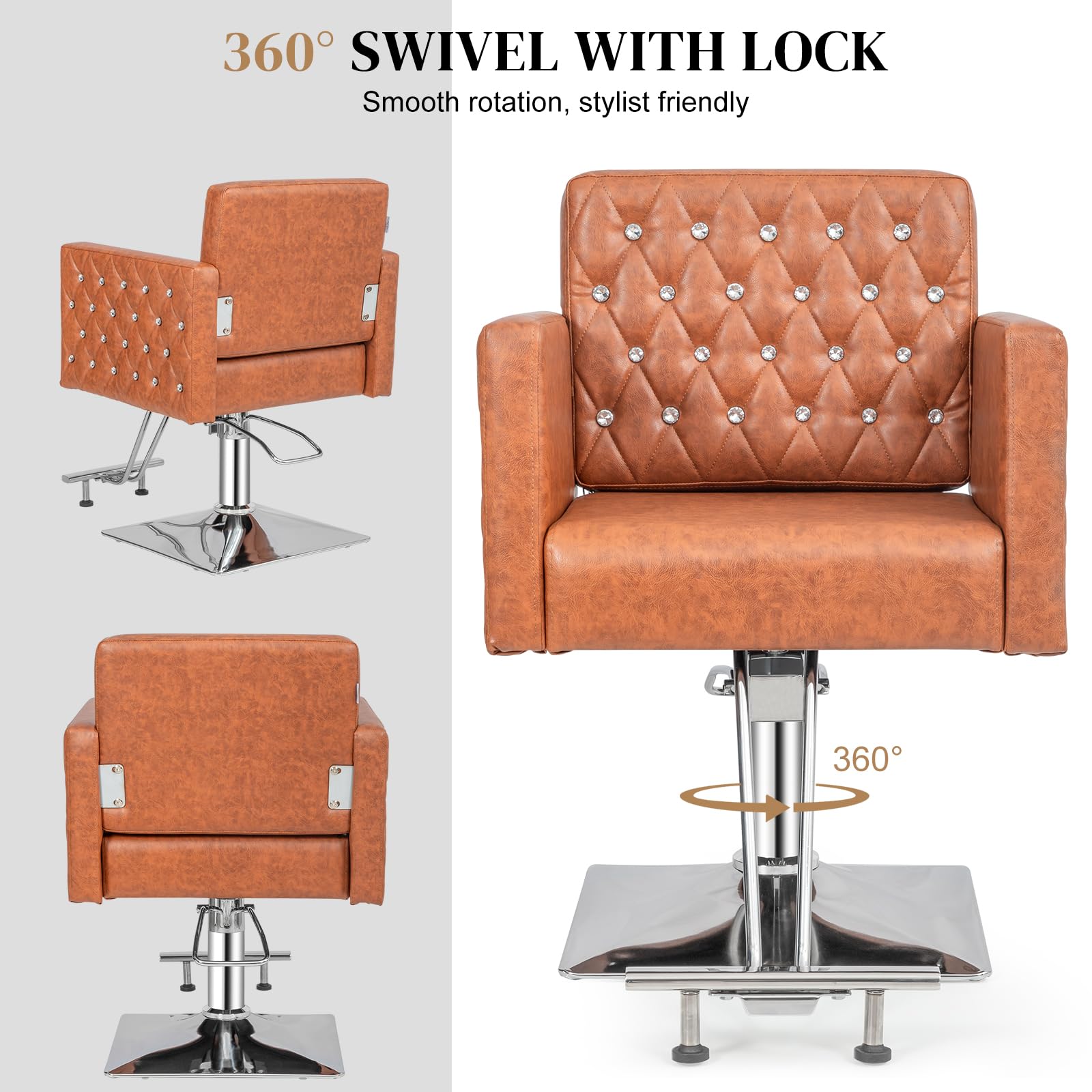 OmySalon SC2801 Modern Heavy Duty Hydraulic Swivel Hair Stylist Salon Chair with Curved Armrests