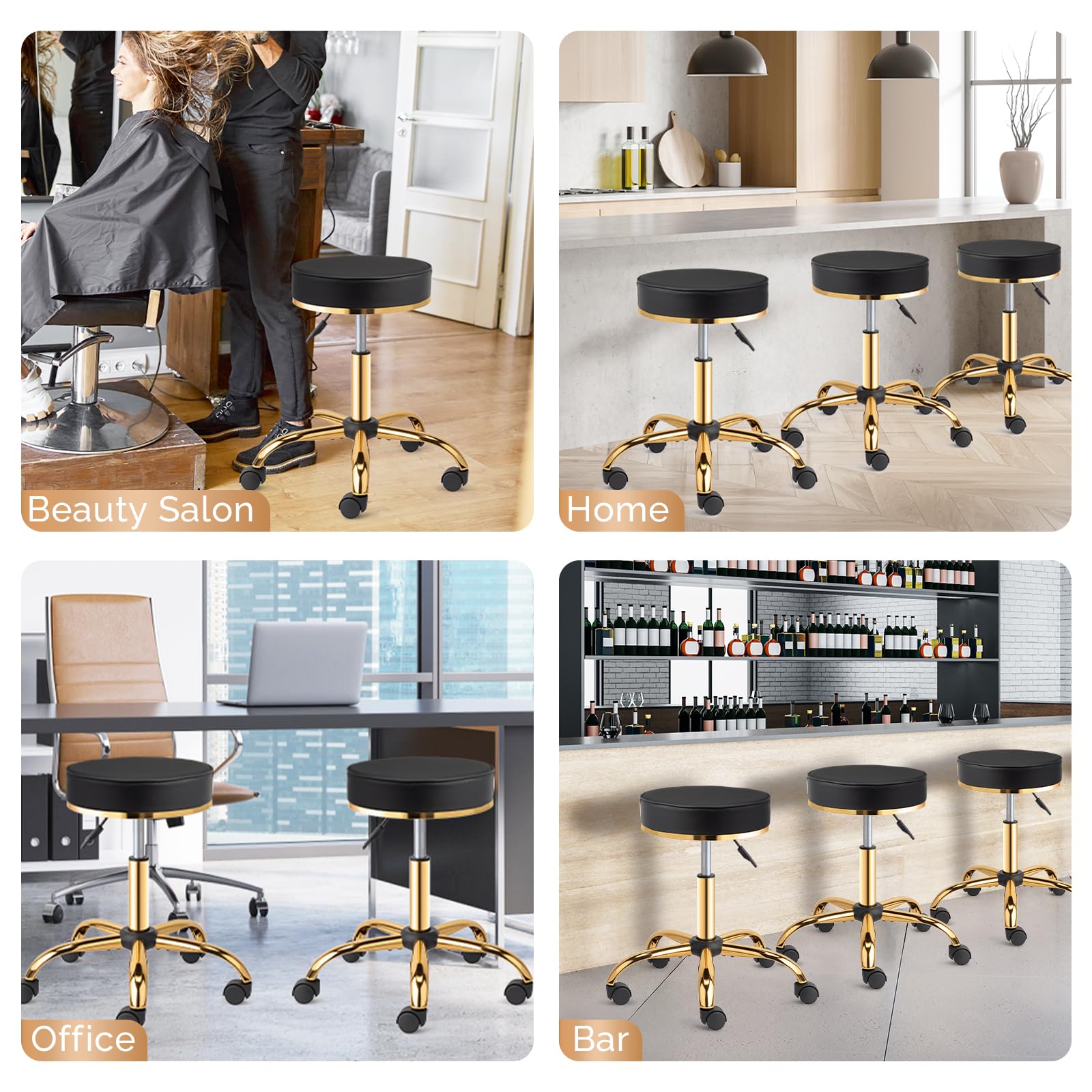 OmySalon Luxury 360° Swivel Hydraulic Adjustable Rolling Round Stool with Wheels