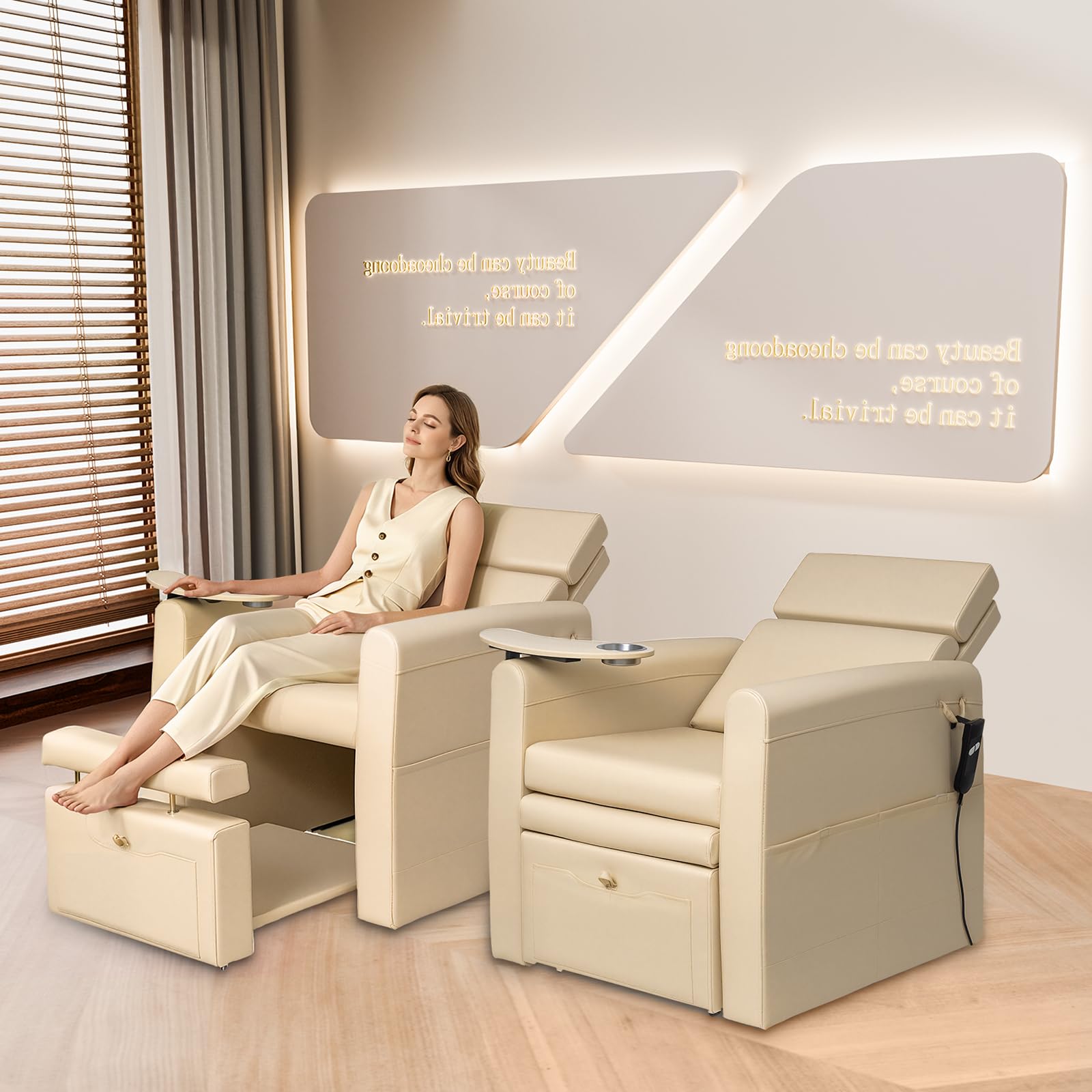 OmySalon PCE-WR Professional Full-Floor Support Electric Pedicure Chair with Adjustable Backrest & Hidden Storage Platfo