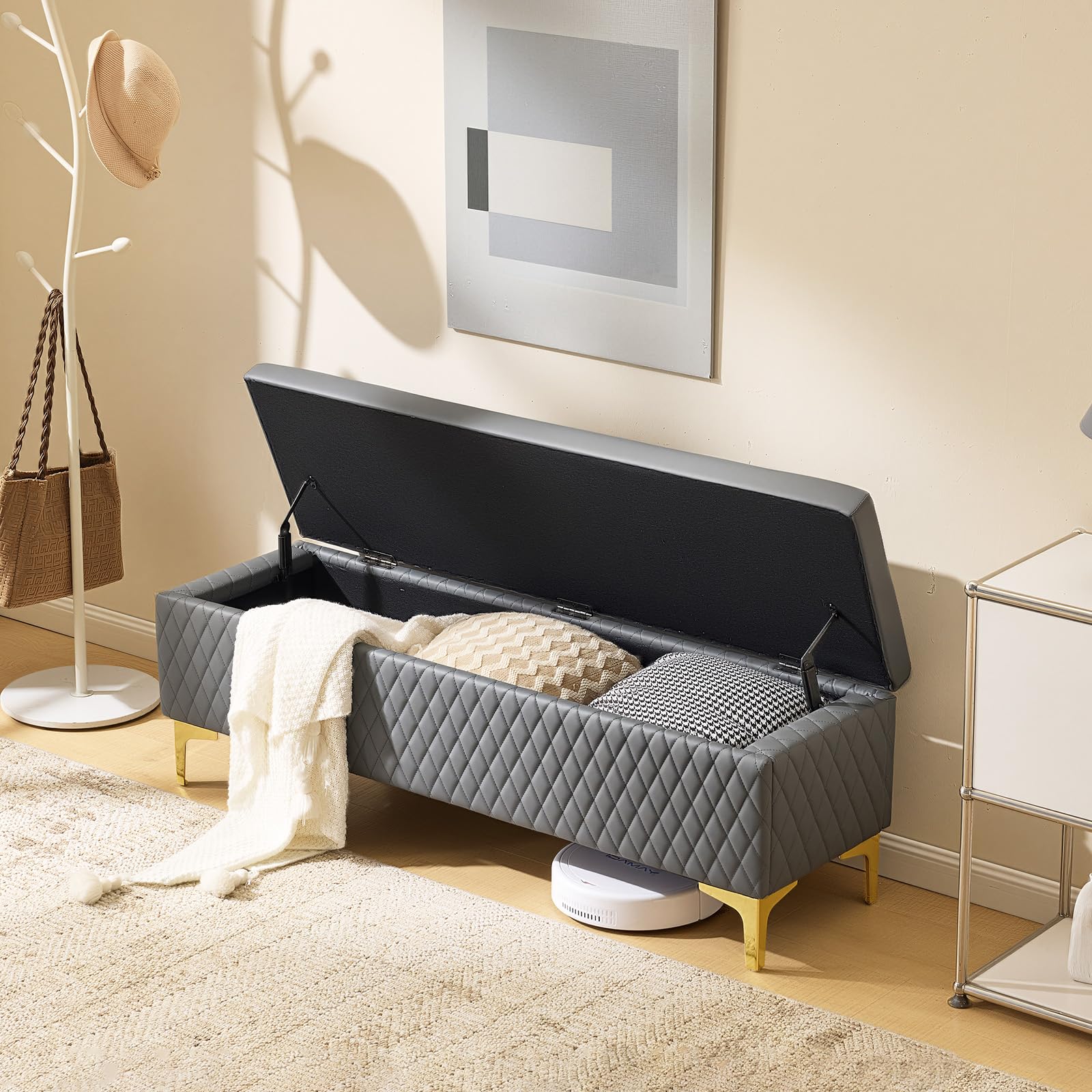 OmySalon WRB1701 53.7in Faux Leather Waiting Room Reception Bench Chair with Hidden Storage