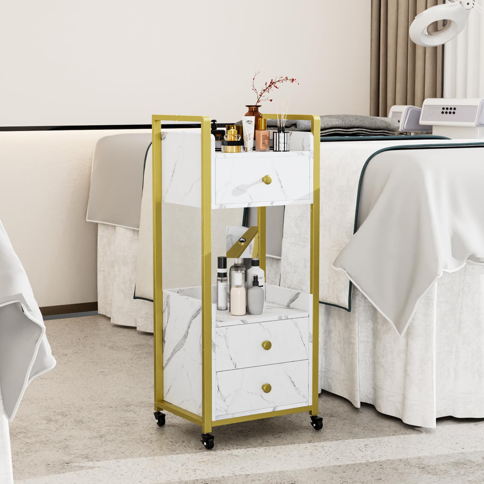OmySalon Rolling Utility Esthetician Trolley Cart with Wheels