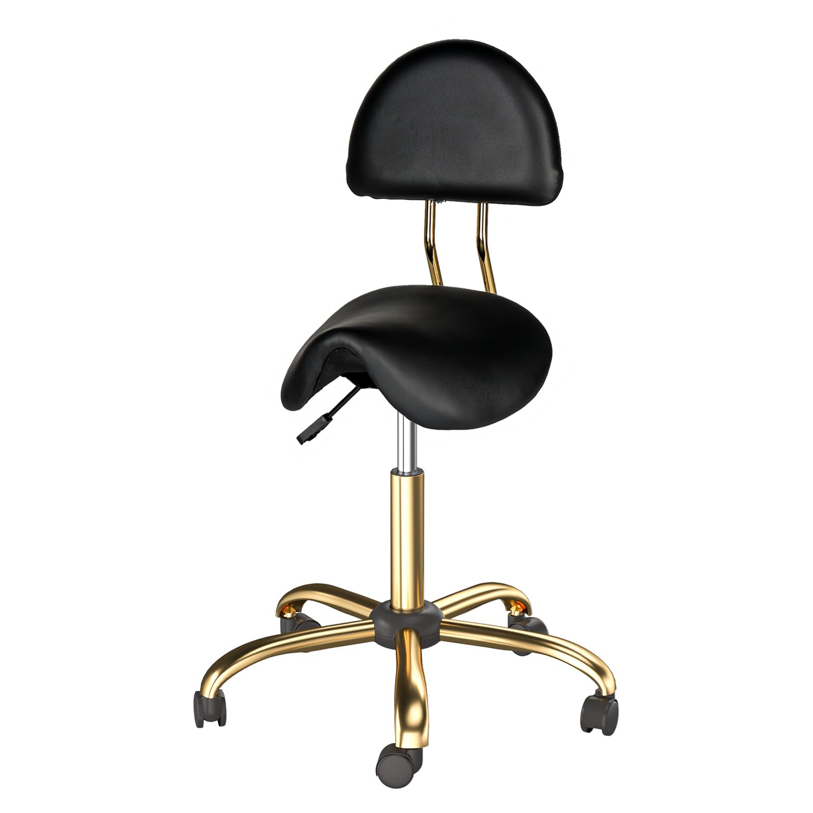OmySalon Hydraulic Adjustable Rolling Saddle Stool with Back Support
