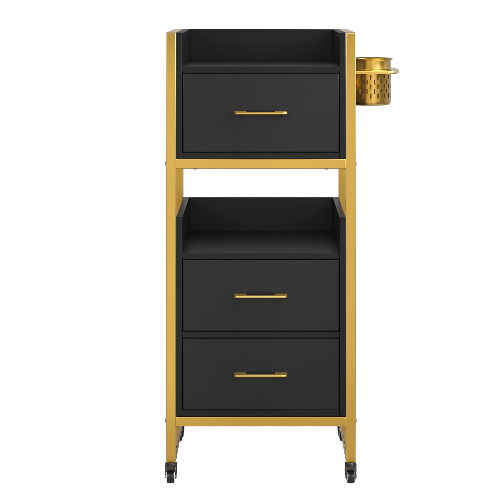 OmySalon WSCTD Wooden Mobile Salon Trolley Cart w/Wheels & 3 Drawers 2 Open Shelves 2 Tool Holders