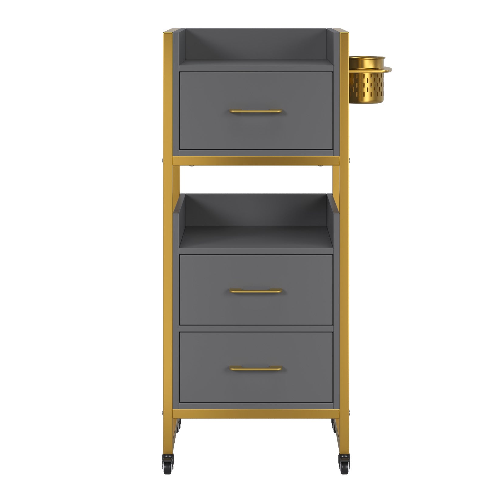 OmySalon WSCTD Wooden Mobile Salon Trolley Cart w/Wheels & 3 Drawers 2 Open Shelves 2 Tool Holders