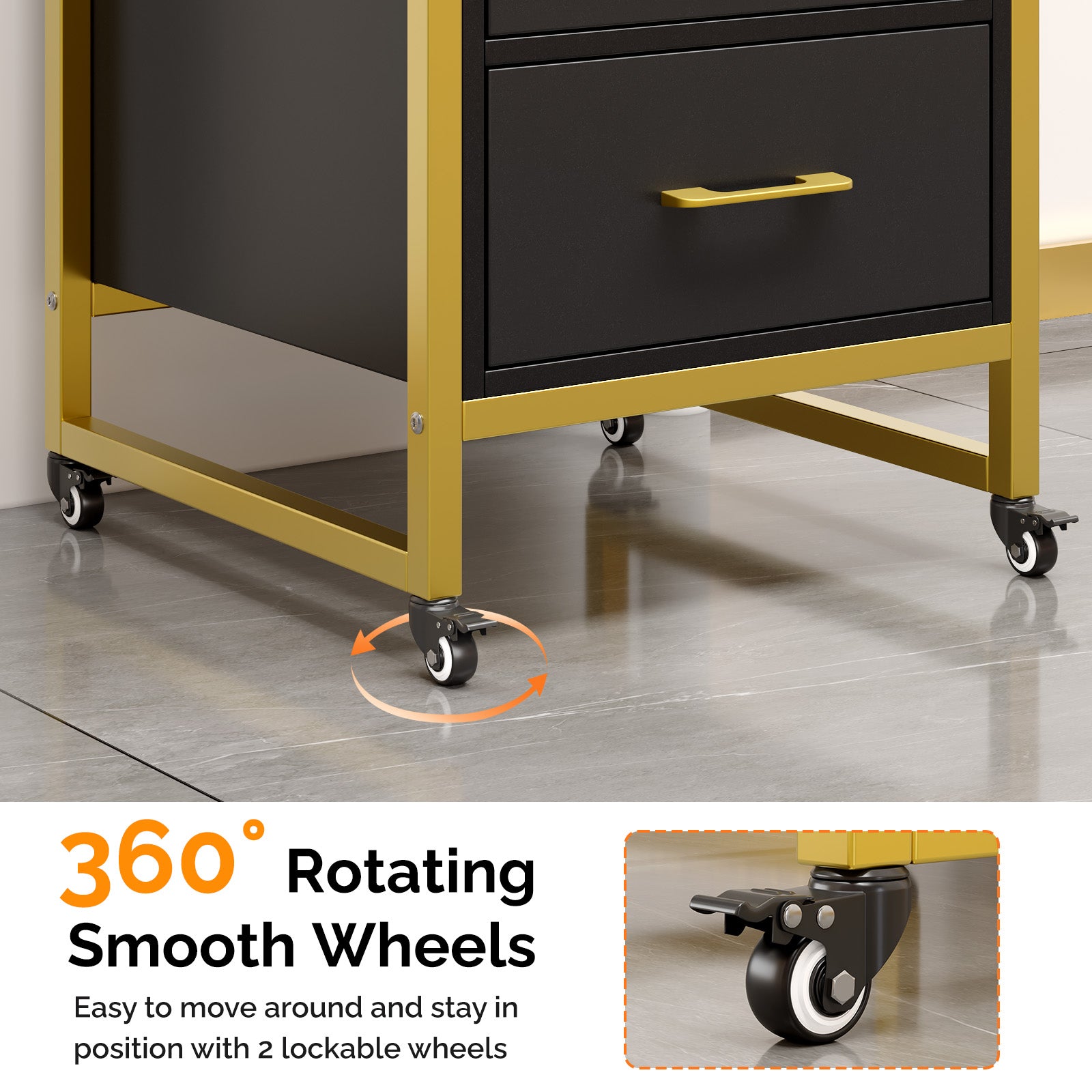 OmySalon WSCTD Wooden Mobile Salon Trolley Cart w/Wheels & 3 Drawers 2 Open Shelves 2 Tool Holders