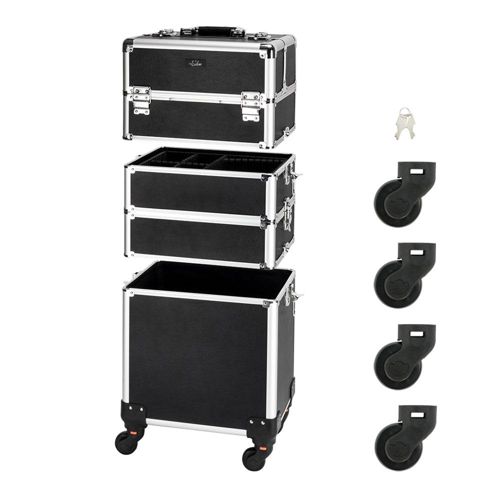 Omysalon MCA401 4-in-1 Aluminum Lockable Rolling Makeup Cosmetic Organizer Train Case