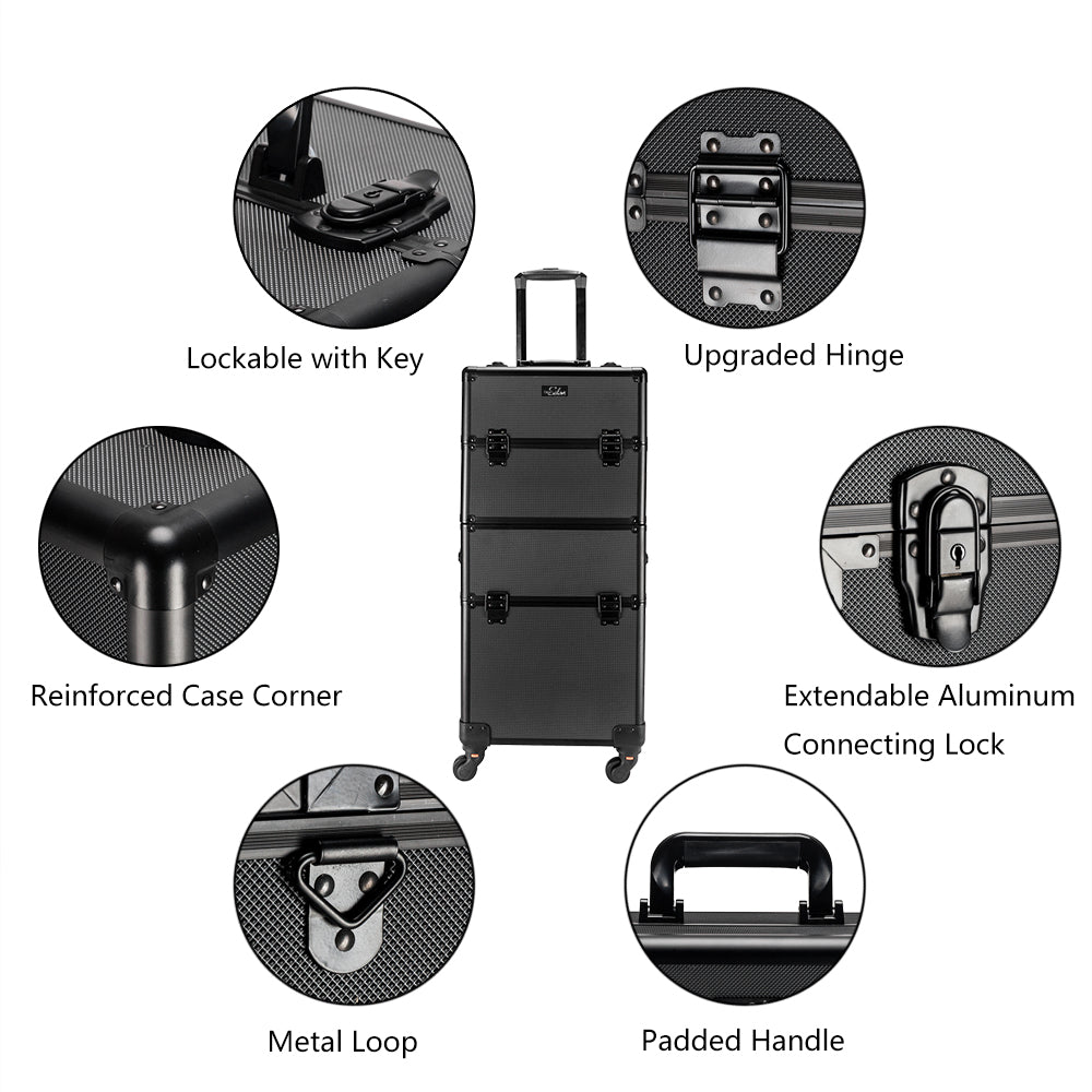 Omysalon MCA201 2-in-1 Aluminum Rolling Makeup Cosmetic Organizer Train Case