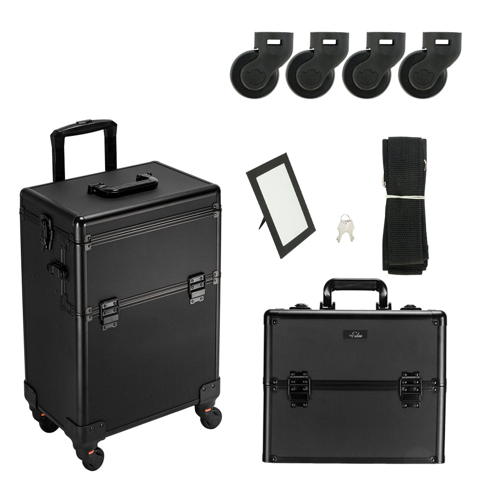 Omysalon MCA201 2-in-1 Aluminum Rolling Makeup Cosmetic Organizer Train Case