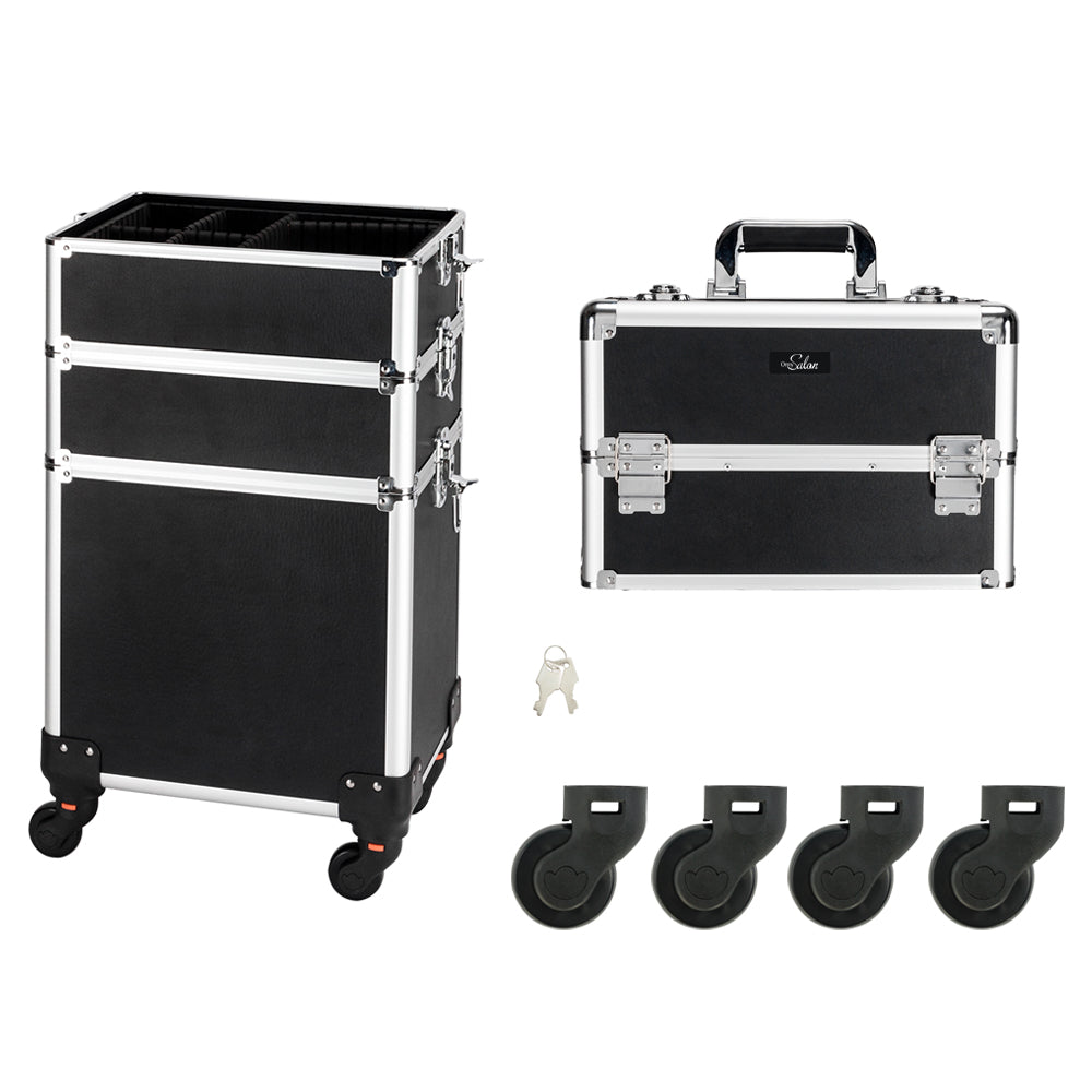 Omysalon MCA401 4-in-1 Aluminum Lockable Rolling Makeup Cosmetic Organizer Train Case