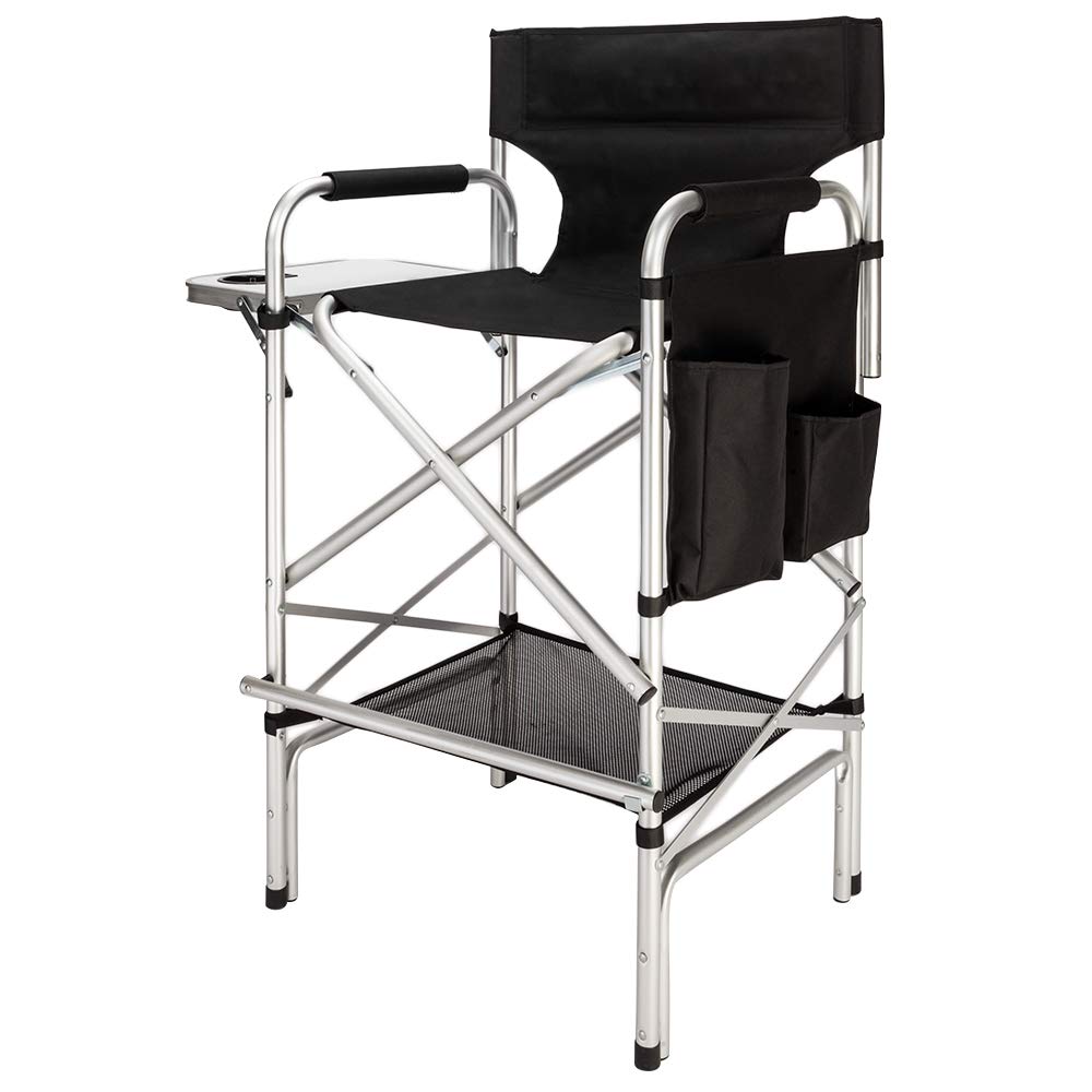 Omysalon 31in Portable Foldable Director Chair Makeup Artist Chair with Side Table