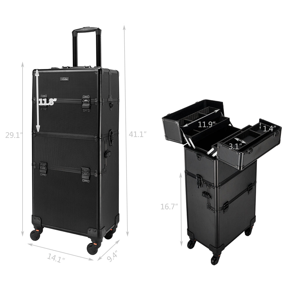 Omysalon MCA201 2-in-1 Aluminum Rolling Makeup Cosmetic Organizer Train Case
