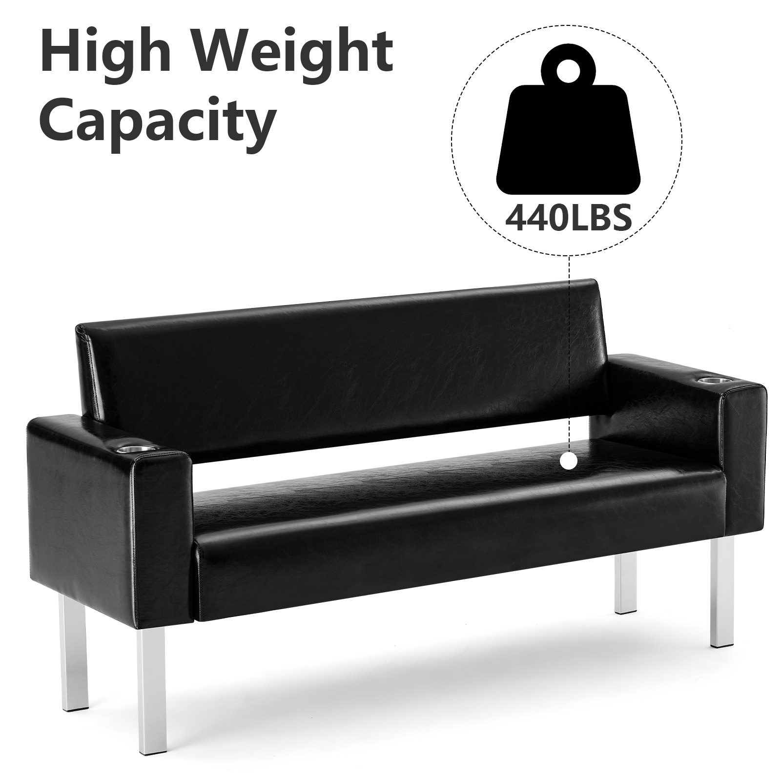OmySalon WBWCH Modern Reception Waiting Room Bench Chair with 2 Cup Holders for Beauty Barber Salon SPA Office