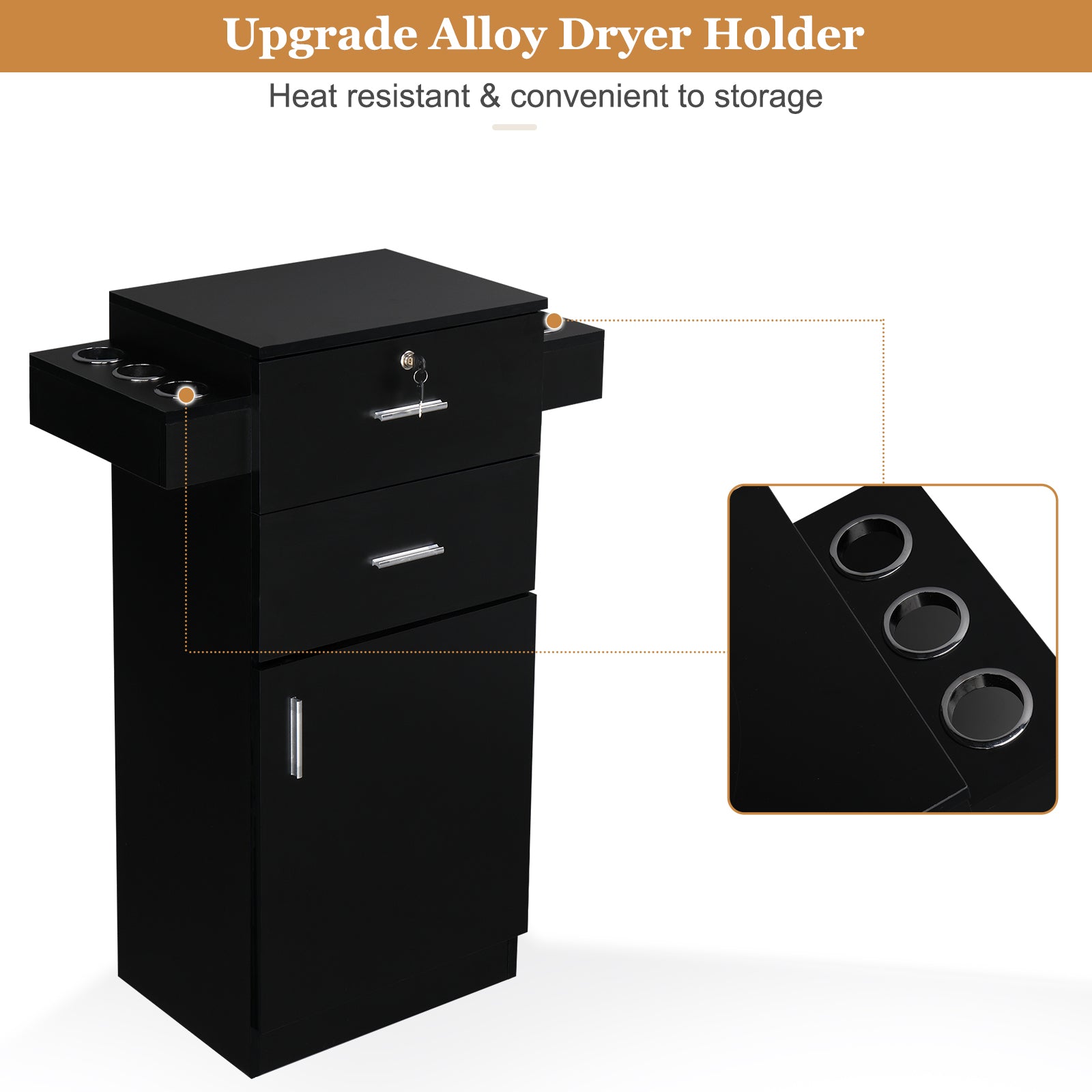 OmySalon HSC-10 Free Standing Wooden Salon Barber Station Cabinet w/2 drawers 1 Cabinet 6 Hair Dryer Holders