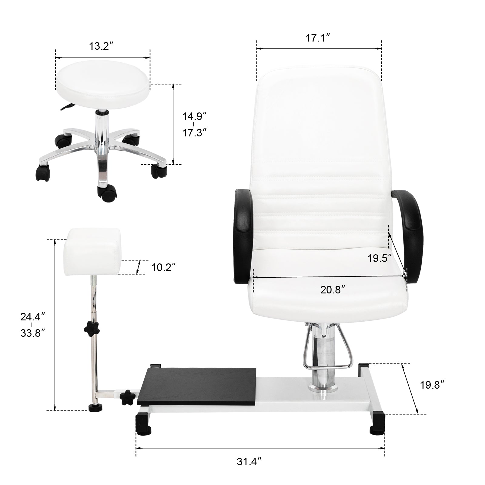 OmySalon PUS-01 Hydraulic Pedicure Chair with Adjustable Foot Rest & Bubble Massage Foot Bath & Rolling Stool