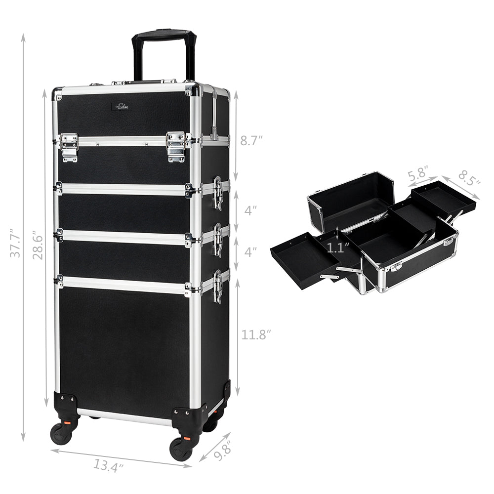 Omysalon MCA401 4-in-1 Aluminum Lockable Rolling Makeup Cosmetic Organizer Train Case