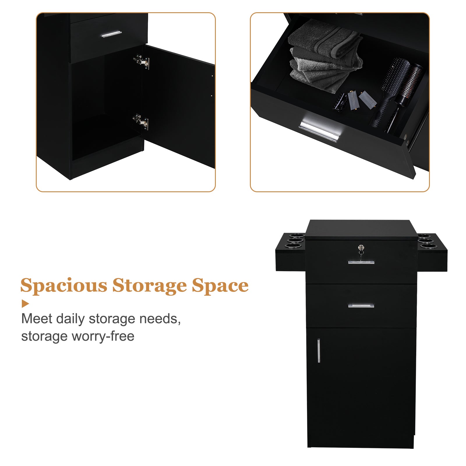 OmySalon HSC-10 Free Standing Wooden Salon Barber Station Cabinet w/2 drawers 1 Cabinet 6 Hair Dryer Holders