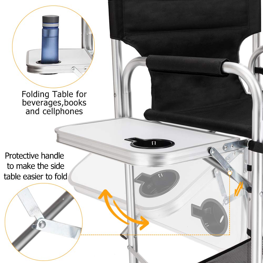 Omysalon 31in Portable Foldable Director Chair Makeup Artist Chair with Side Table