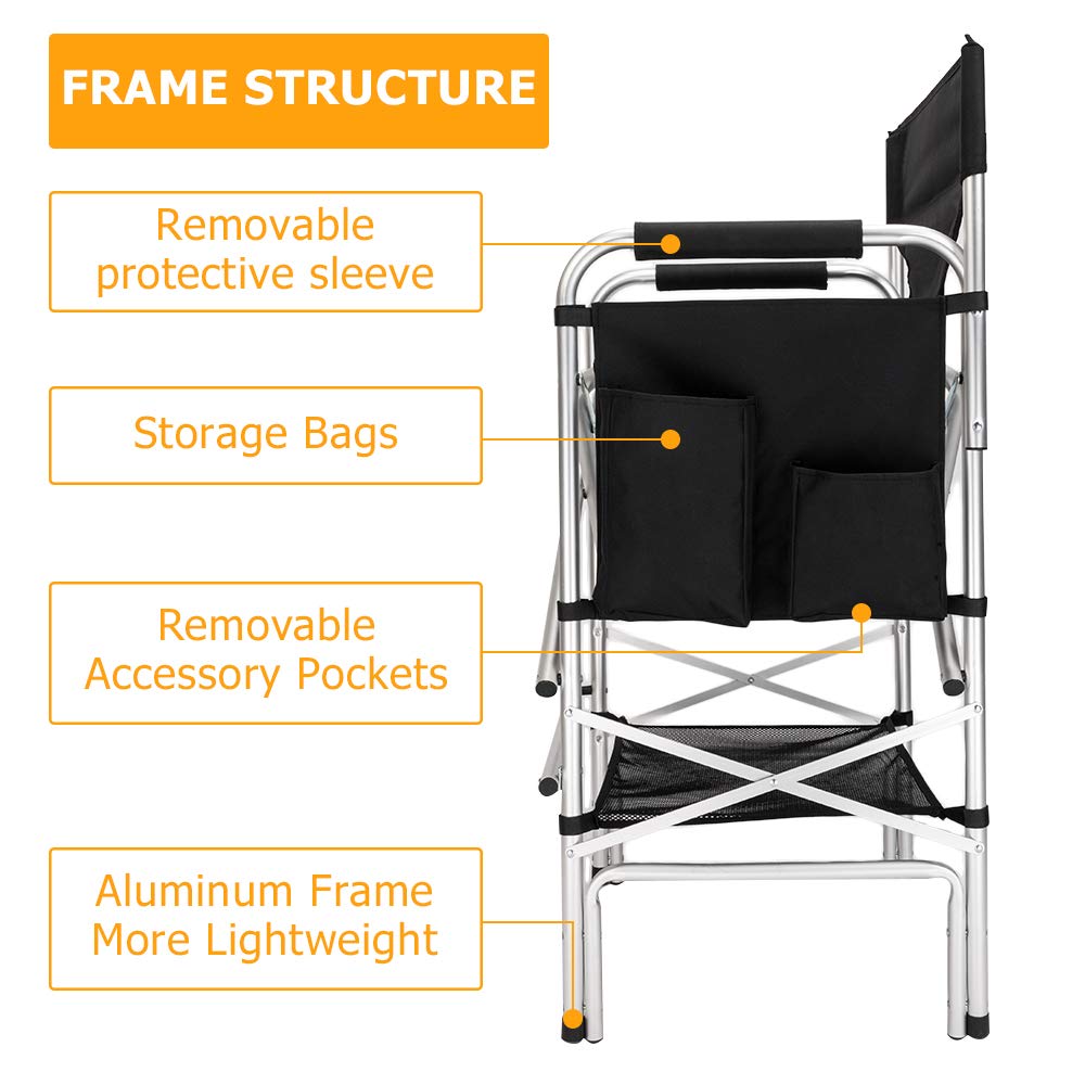 Omysalon 31in Portable Foldable Director Chair Makeup Artist Chair with Side Table