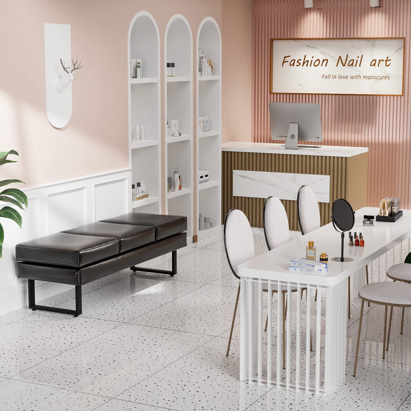 OmySalon WB Modern Reception Waiting Room Bench Chair with Thickened Iron Leg for Beauty Barber Salon SPA Office
