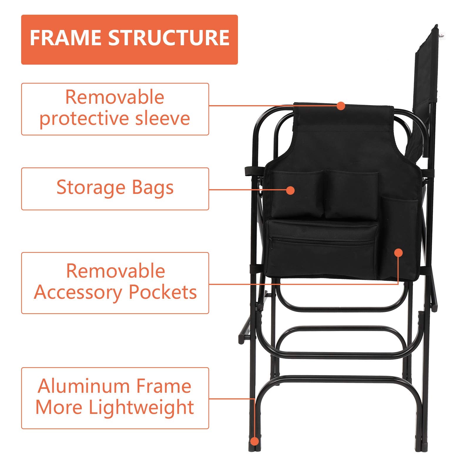 Omysalon 30in Portable Folding Director Chair with Collapsible Side Table