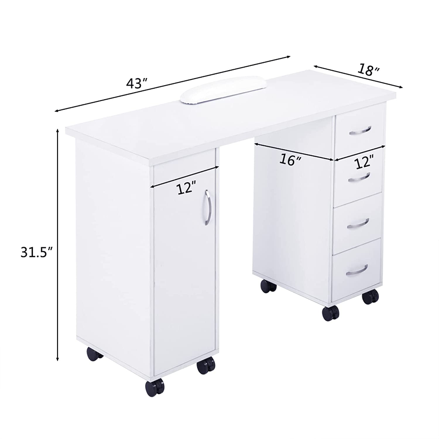 OmySalon Manicure Table Wooden Nail Desk White