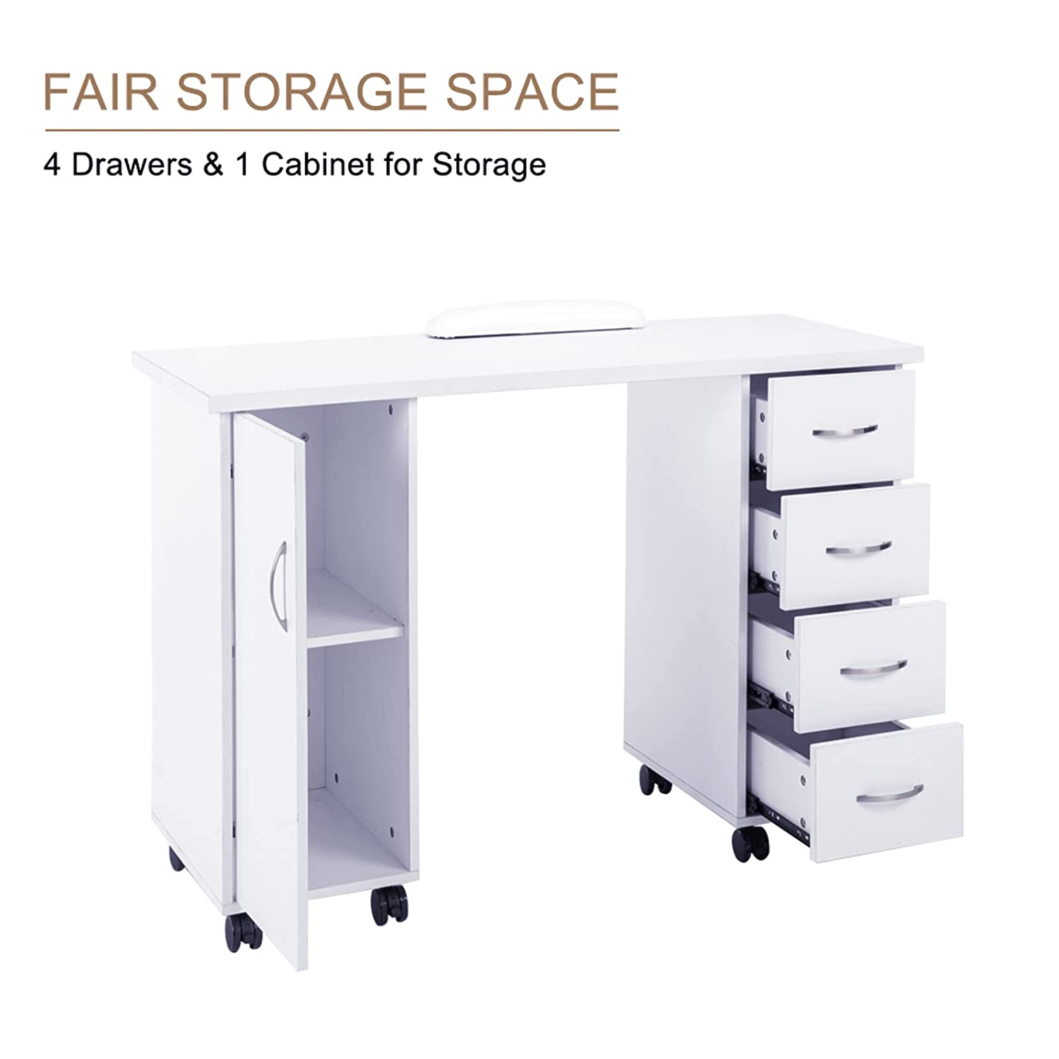 OmySalon Manicure Table Wooden Nail Desk White
