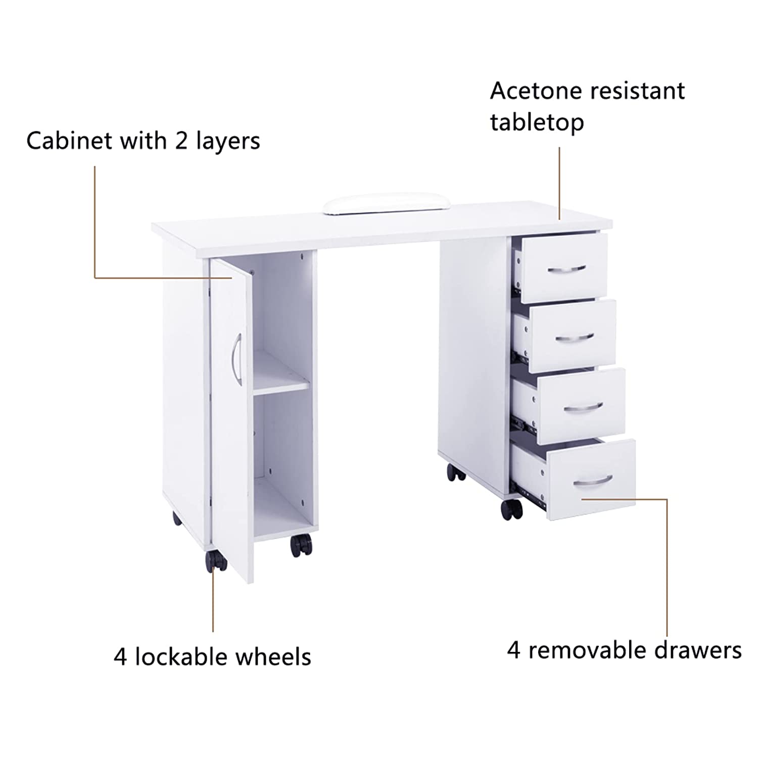 OmySalon Manicure Table Wooden Nail Desk White