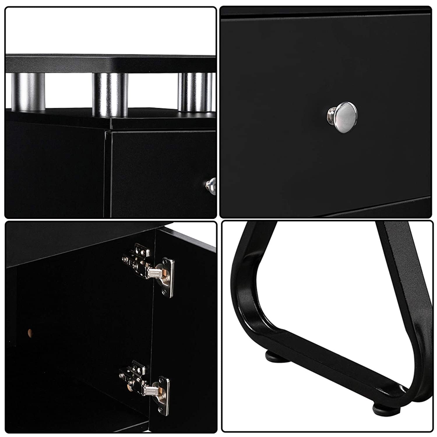 OmySalon Manicure Table Nail Desk with Wheels Black