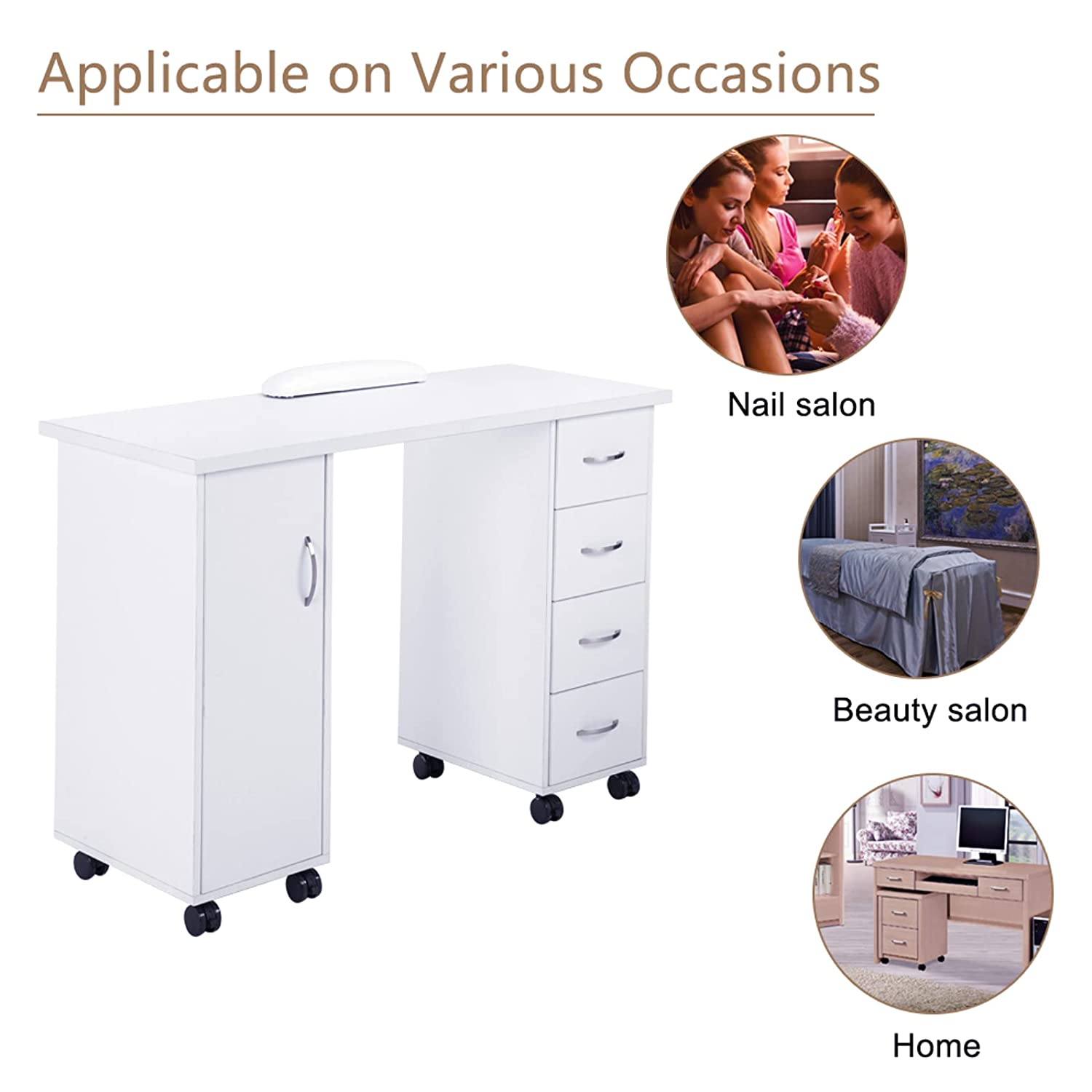 OmySalon Manicure Table Wooden Nail Desk White