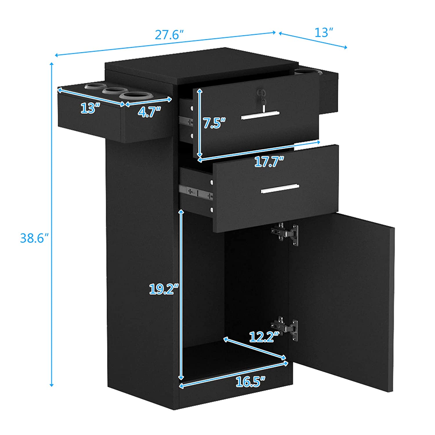 OmySalon HSC-10 Free Standing Wooden Salon Barber Station Cabinet w/2 drawers 1 Cabinet 6 Hair Dryer Holders