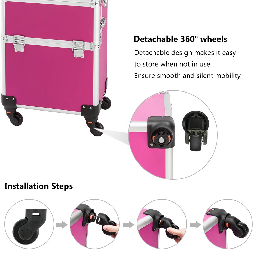 Omysalon MCA301 2-in-1 Aluminum Rolling Makeup Train Organizer