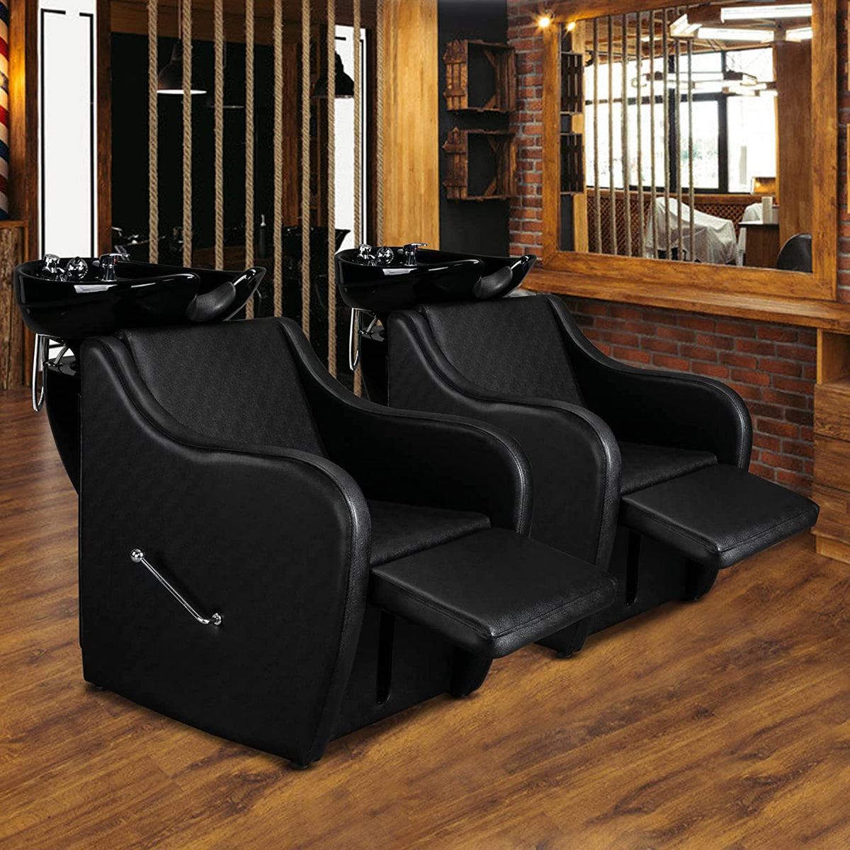 OmySalon BU1201 Salon Shampoo Backwash Chair Unit with Oversized Ceramic Shampoo Bowl & Adjustable Footrest