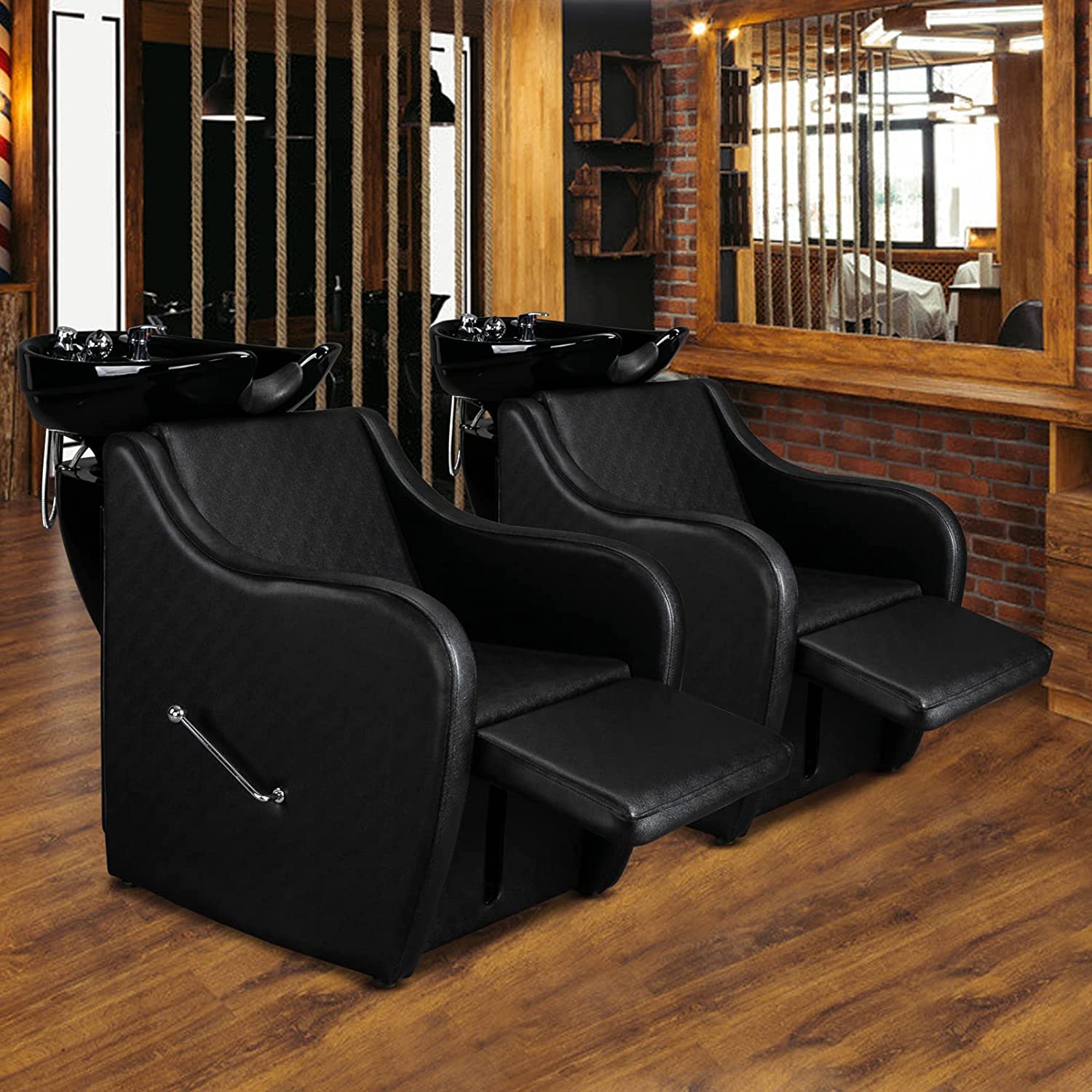 OmySalon BU1201 Salon Shampoo Backwash Chair Unit with Oversized Ceramic Shampoo Bowl & Adjustable Footrest