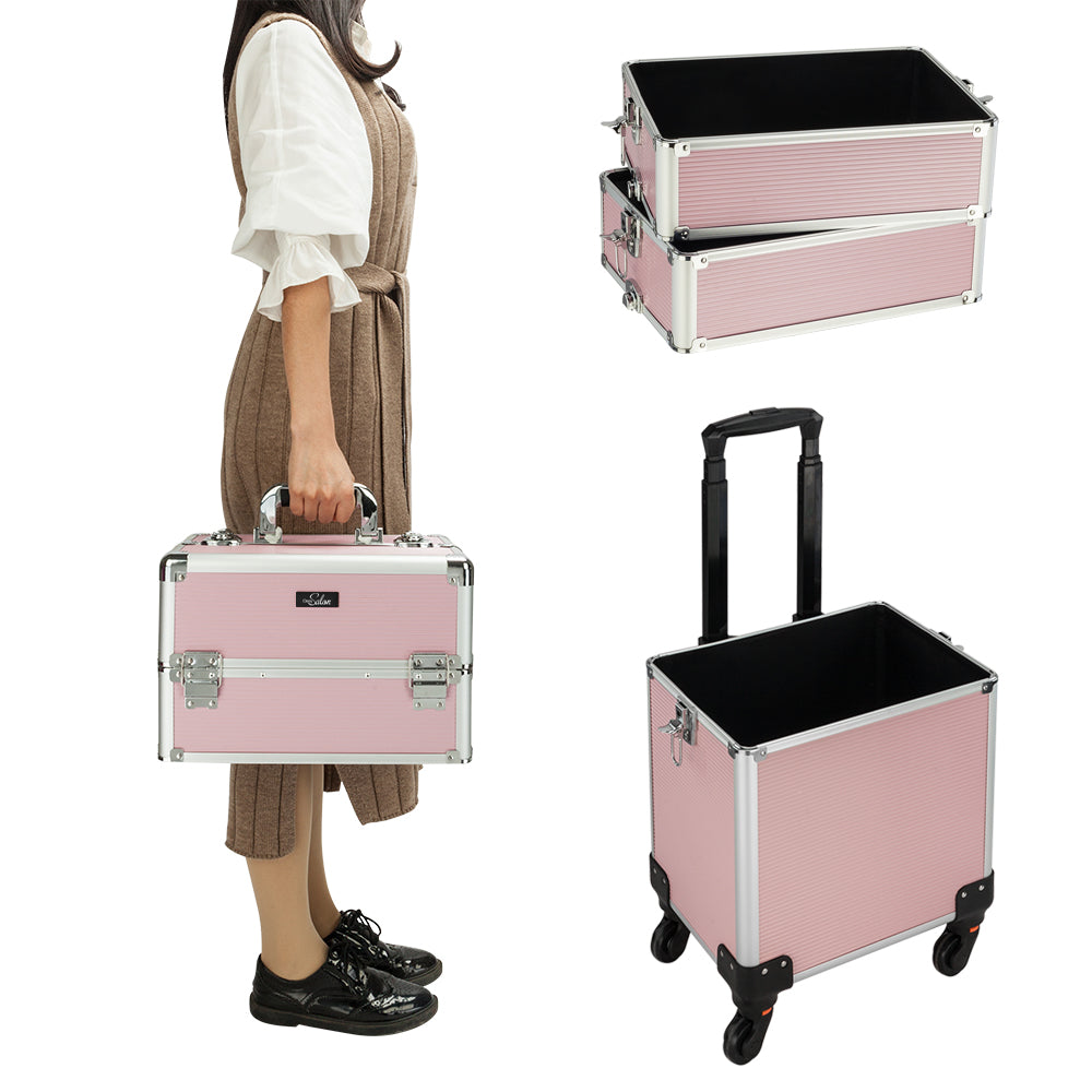 Omysalon MCA401 4-in-1 Aluminum Lockable Rolling Makeup Cosmetic Organizer Train Case