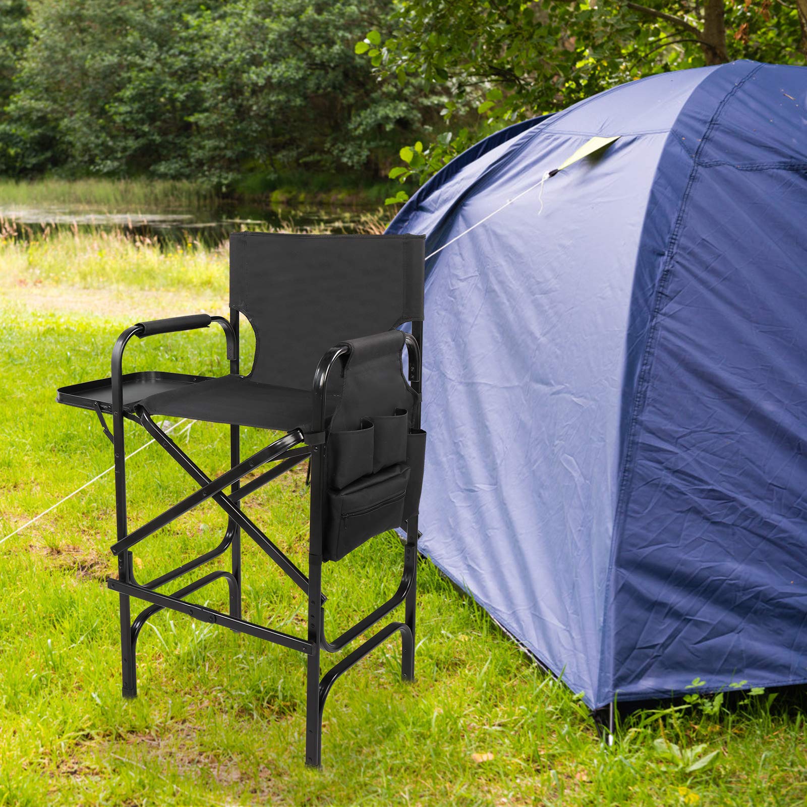 Omysalon 30in Portable Folding Director Chair with Collapsible Side Table
