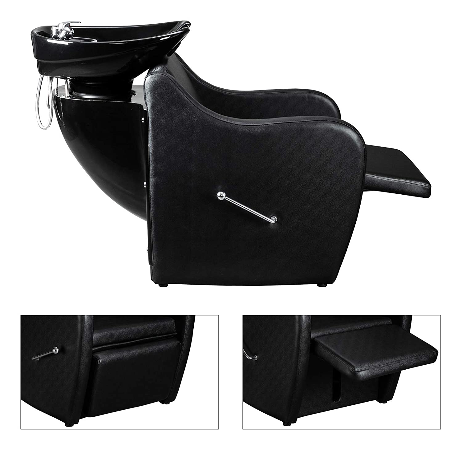 OmySalon BU1201 Salon Shampoo Backwash Chair Unit with Oversized Ceramic Shampoo Bowl & Adjustable Footrest