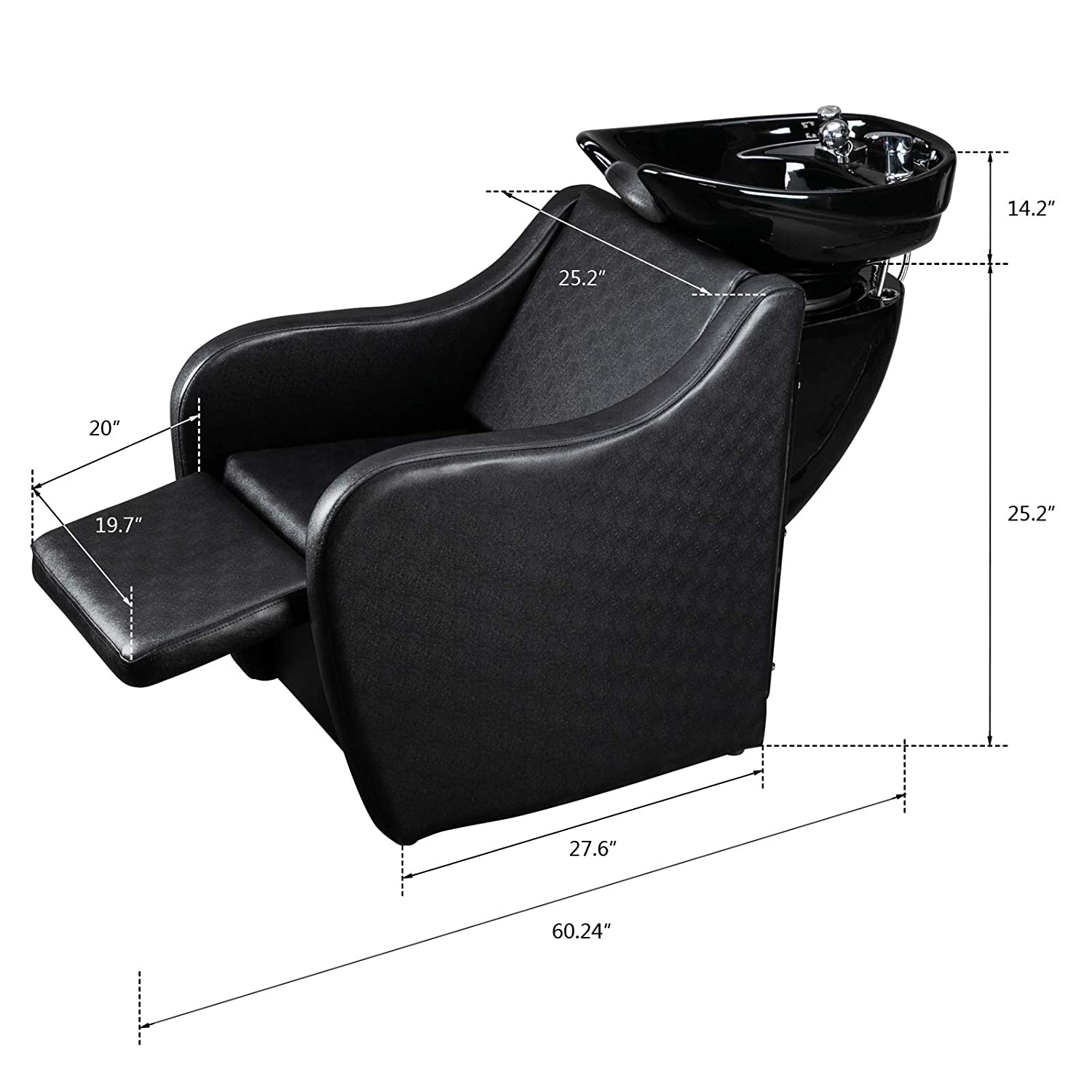 OmySalon BU1201 Salon Shampoo Backwash Chair Unit with Oversized Ceramic Shampoo Bowl & Adjustable Footrest