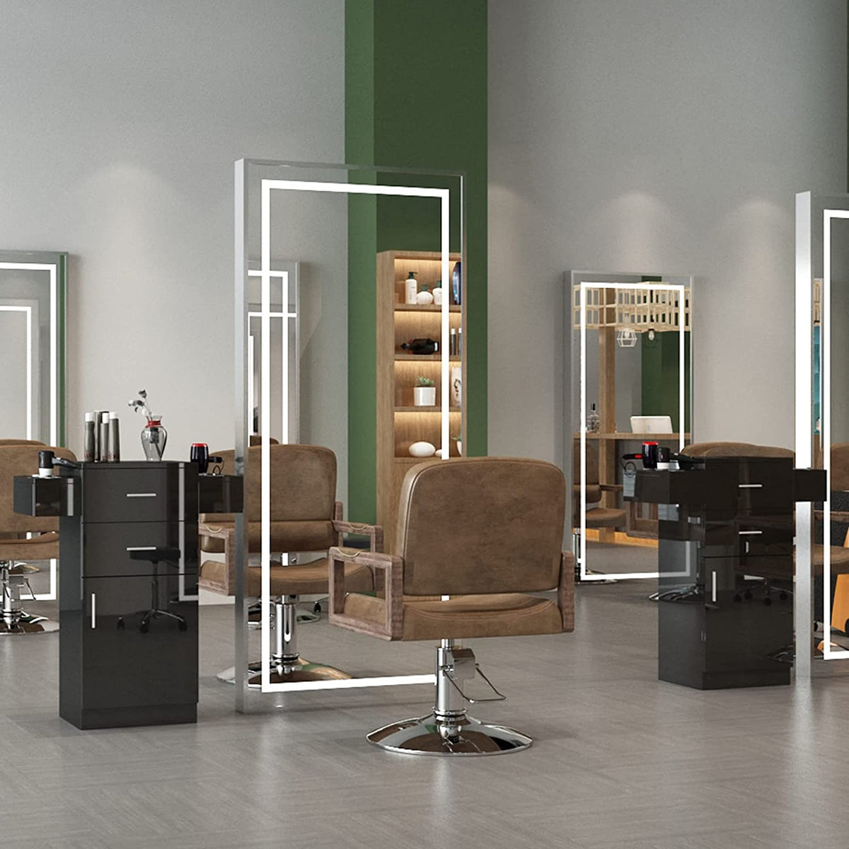 OmySalon HSC-10 Free Standing Wooden Salon Barber Station Cabinet w/2 drawers 1 Cabinet 6 Hair Dryer Holders
