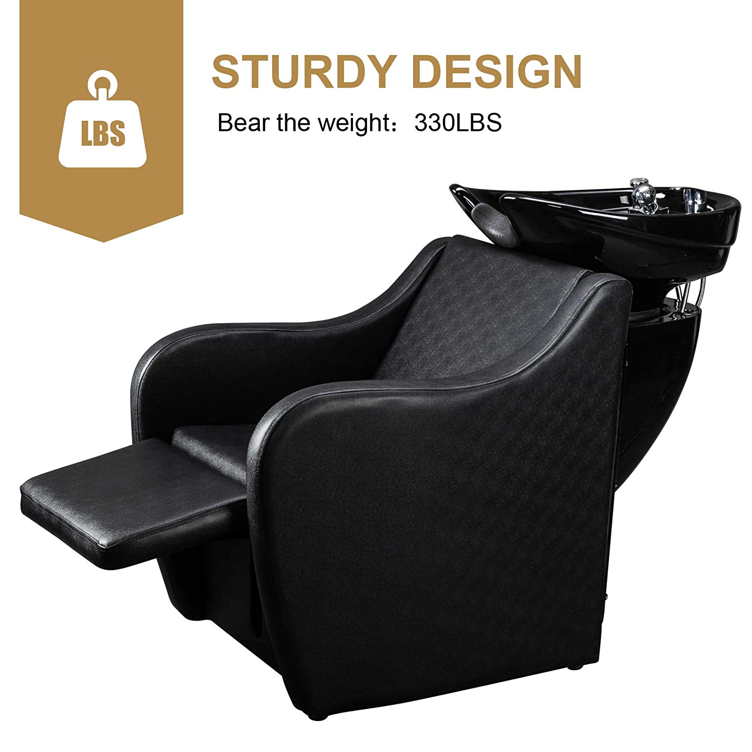 OmySalon BU1201 Salon Shampoo Backwash Chair Unit with Oversized Ceramic Shampoo Bowl & Adjustable Footrest