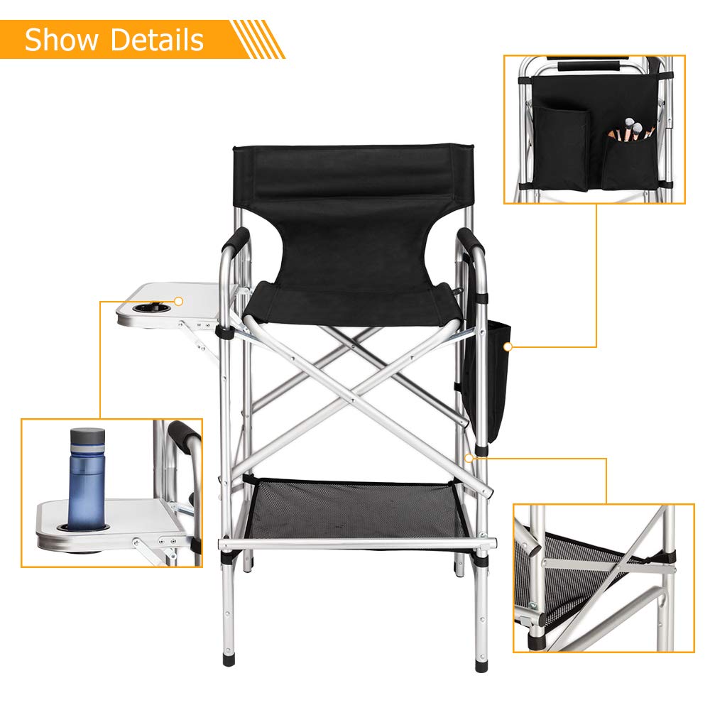 Omysalon 31in Portable Foldable Director Chair Makeup Artist Chair with Side Table