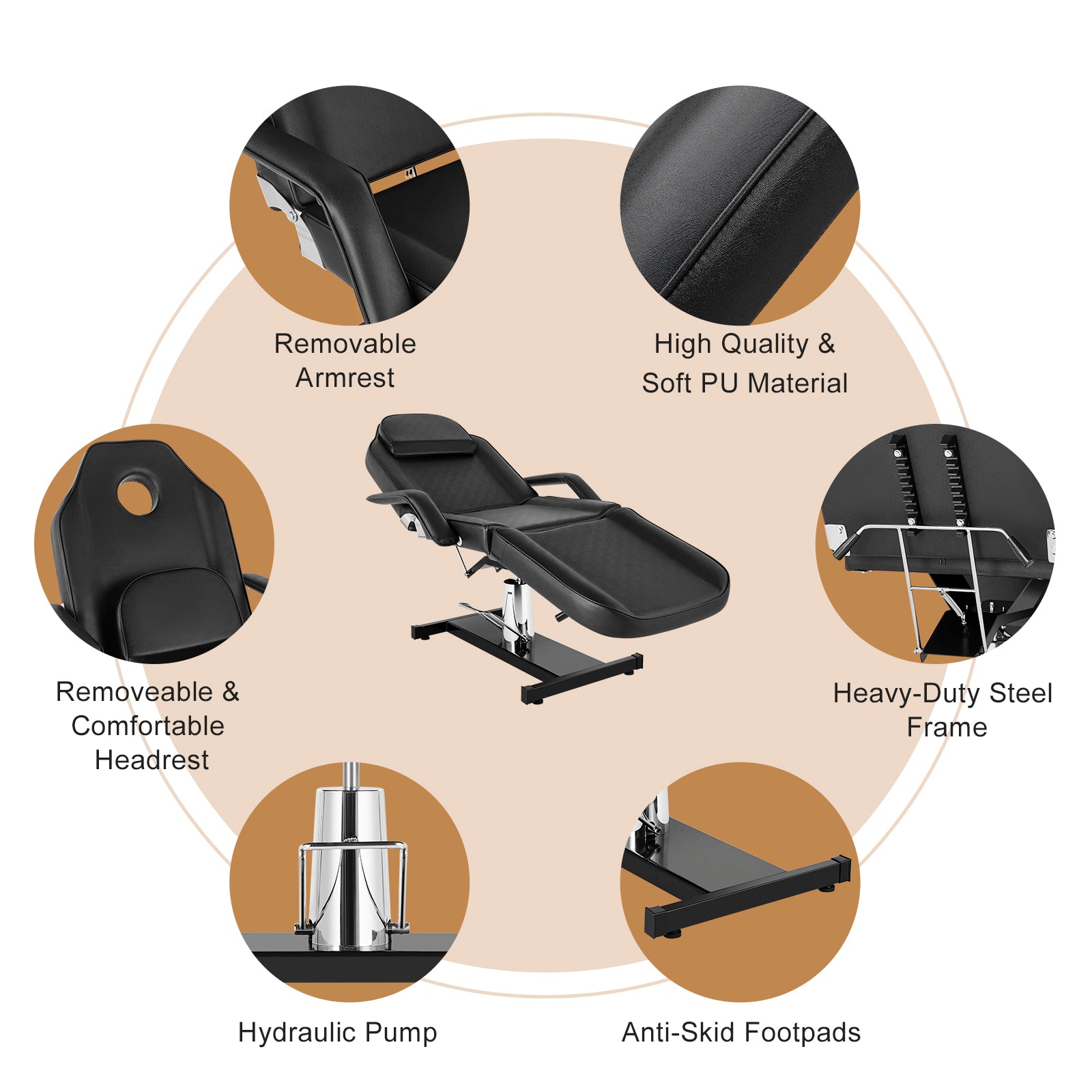 OmySalon SBWP 73in 360 Degree Rotating Hydraulic Height Adjustable Facial Massage Bed