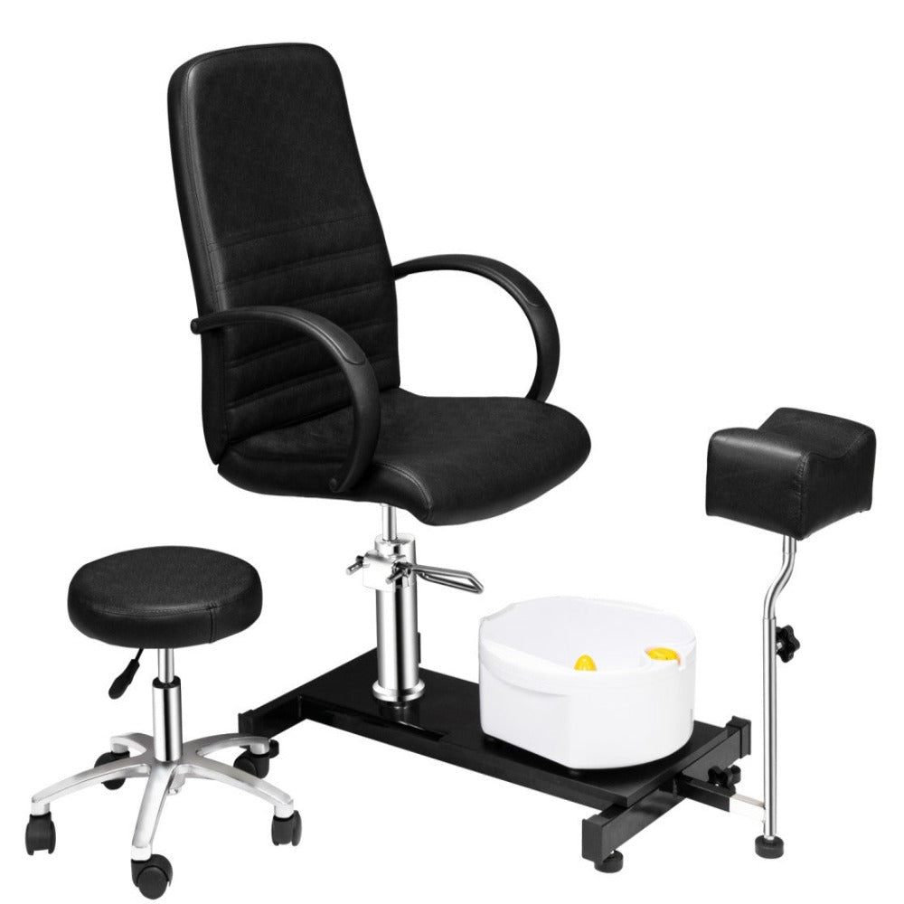 OmySalon PUS-01 Hydraulic Pedicure Chair with Adjustable Foot Rest & Bubble Massage Foot Bath & Rolling Stool