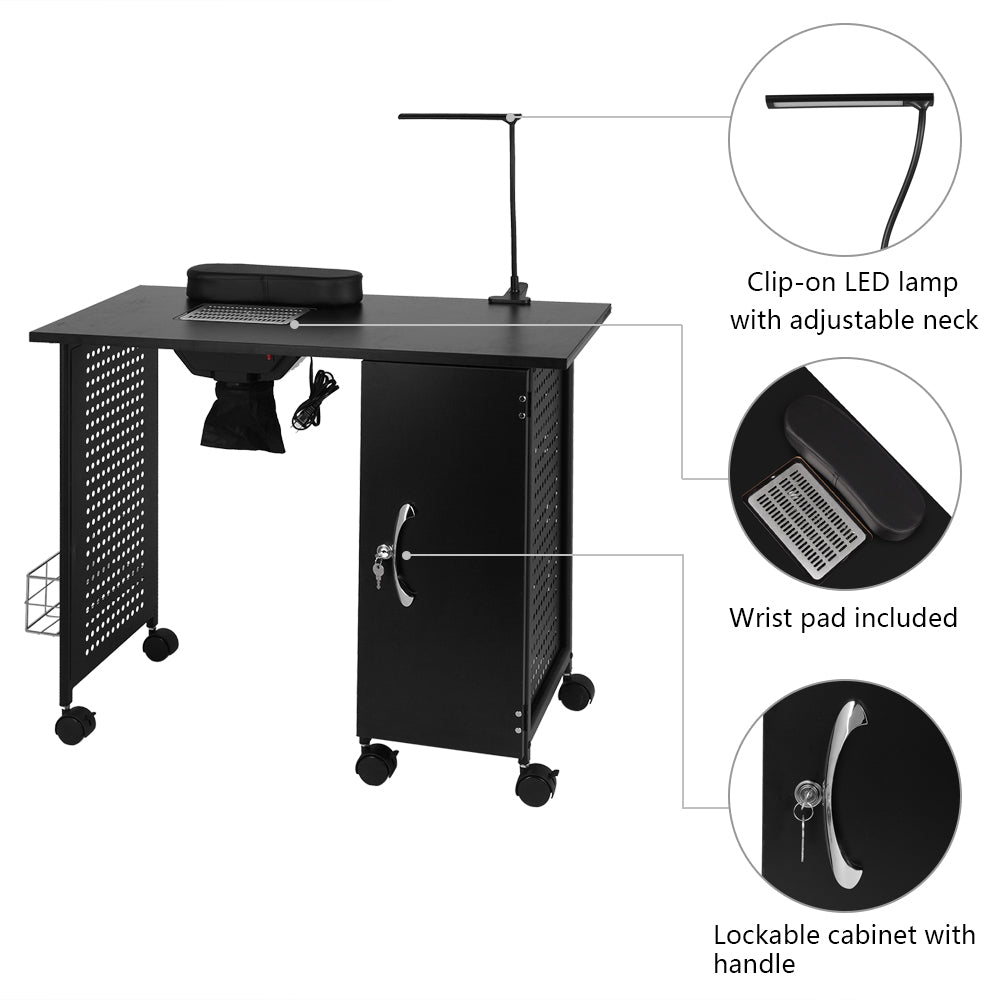 OmySalon LED Light Nail Manicure Table w/Electric Downdraft Vent & Wrist Rest