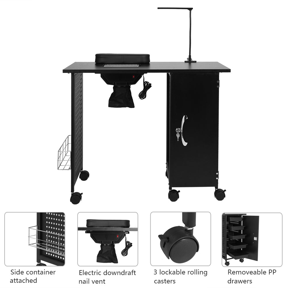 OmySalon LED Light Nail Manicure Table w/Electric Downdraft Vent & Wrist Rest