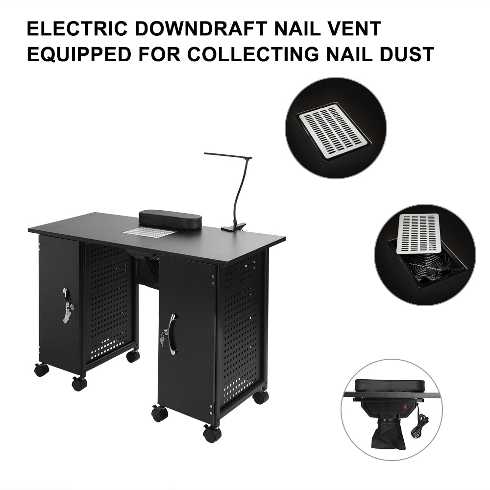 OmySalon Manicure Table with Led Lamp Nail Desk w/Electric Downdraft Vent Black