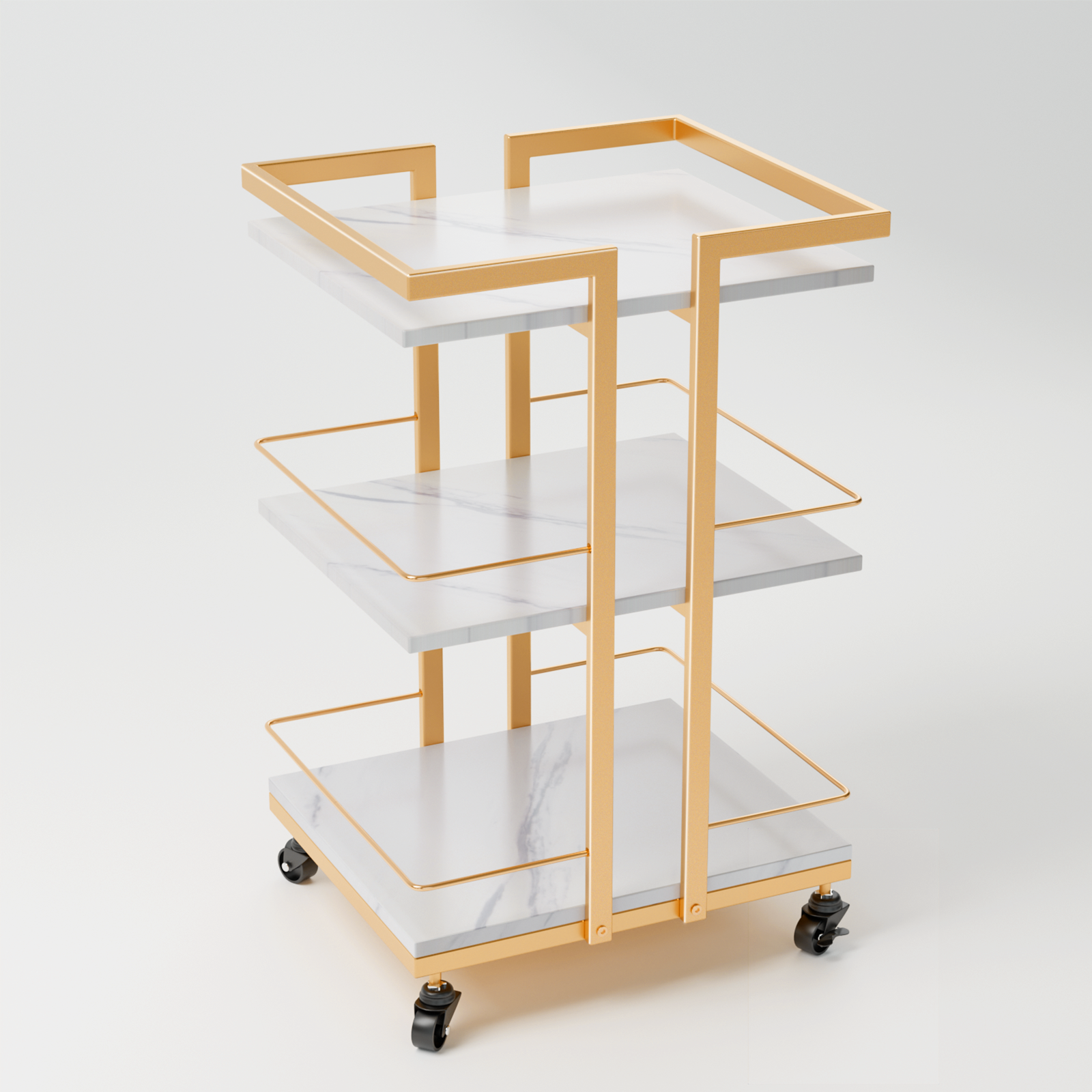 OmySalon ST1501 Rolling Esthetician Trolley Cart w/Wheels & 3 Wood She