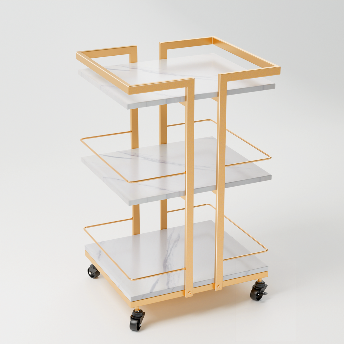 OmySalon ST1501 Rolling Esthetician Trolley Cart w/Wheels & 3 Wood Shelves