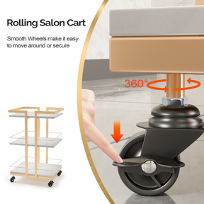 OmySalon Rolling Esthetician Trolley Cart w/Wheels & 3 Wood Shelves