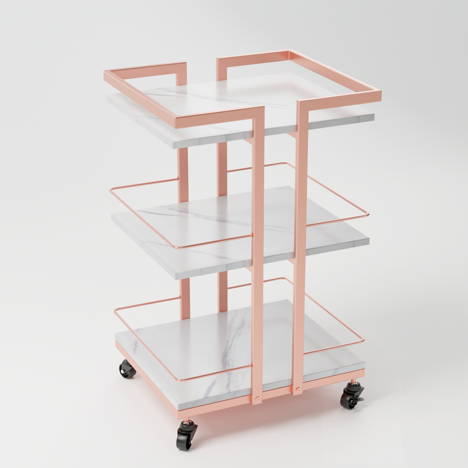 OmySalon ST1501 Rolling Esthetician Trolley Cart w/Wheels & 3 Wood Shelves